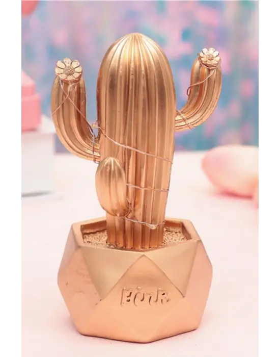Led Işıklı Sevimli Kaktüs Dekoratif Masa Lambası Mini Biblo Gece Lambası-GOLD