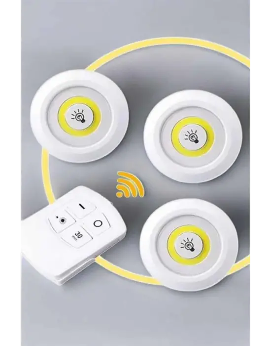 Led Lamba 3lü Uzaktan Kumandalı Yapışkanlı Beyaz Işık