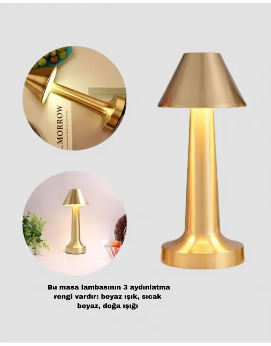 Led Masa Lambası 3 Renk Ayarlı Şarjlı Kablosuz Modern Tasarım