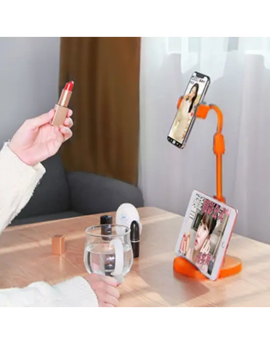 Masa Üstü Tablet ve Telefon Tutucu Plastik Aparat Turuncu Telefon Standı