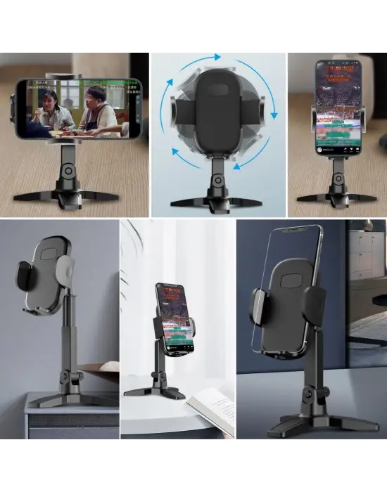 Masaüstü Telefon Standı 360 Derece Dönebilen Başlıklı Ayaklı Telefon Tripodu