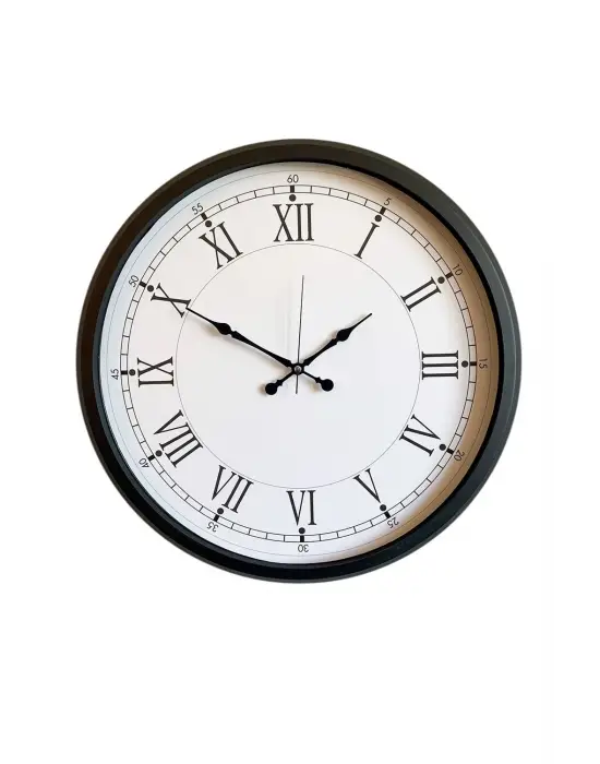 Modern 52 Cm Black & White Roma Rakamlı Metal Duvar Saati