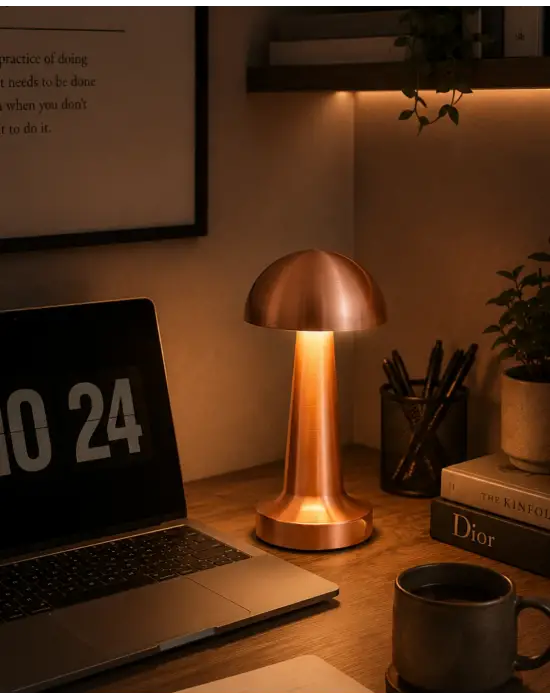 Modern Bronz Mantar Masa Lambası Led Dokunmatik Dekoratif Aydınlatma