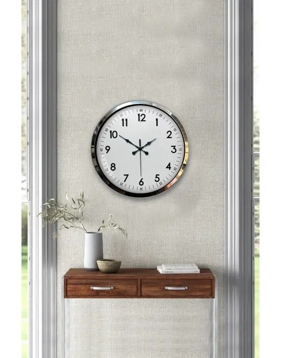 Modern Klasik 40 Cm Krom Metal Duvar Saati