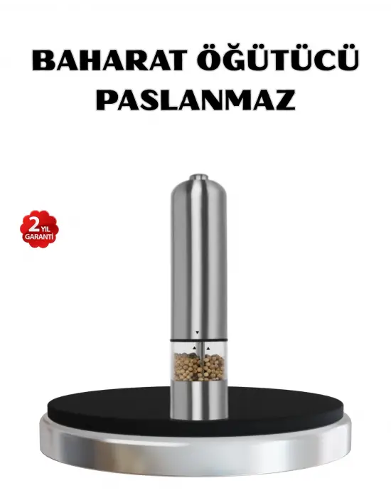 Modern Otomatik Baharat Öğütücü Seti – Pilli, Paslanmaz Çelik, Led Aydınlatmalı