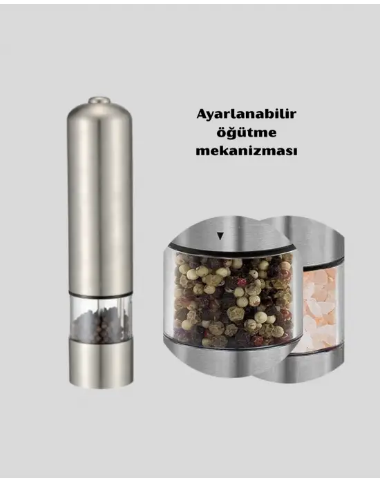Modern Otomatik Baharat Öğütücü Seti – Pilli, Paslanmaz Çelik, Led Aydınlatmalı