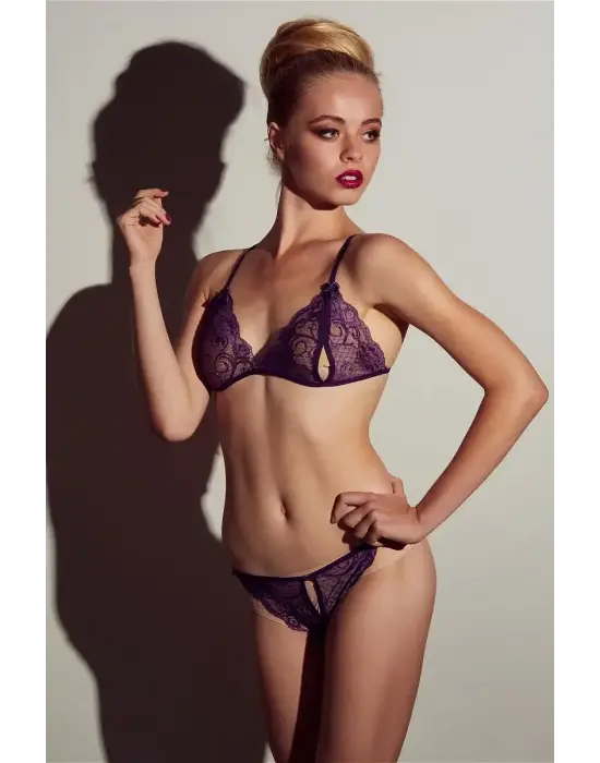 Mor Dantelli Sütyen Ve Gstring Takımı IEG2087