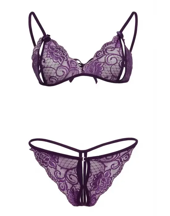 Mor Dantelli Sütyen Ve Gstring Takımı IEG2087