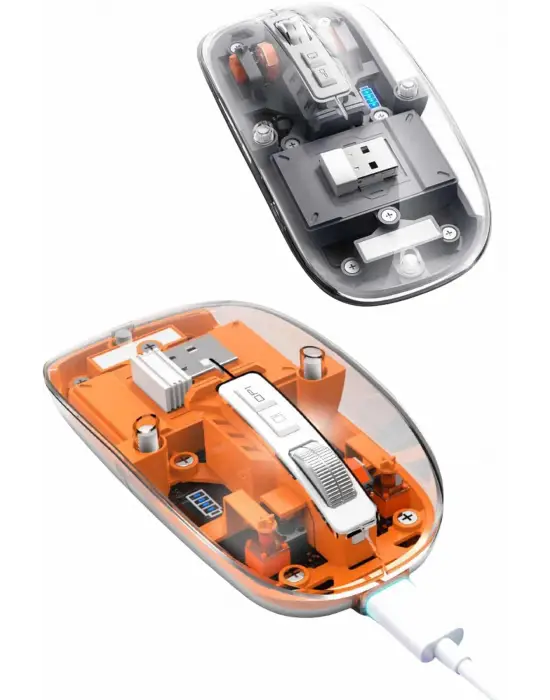 Mouse Fare Kablosuz Mouse Fare Şarjlı Bluetooth Sessiz 5 Tuşlu Şeffaf