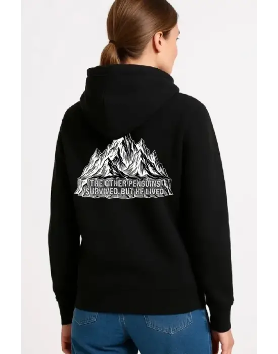 Nihilist Penguen Temalı Oversize Kapüşonlu Sweatshirt - Siyah