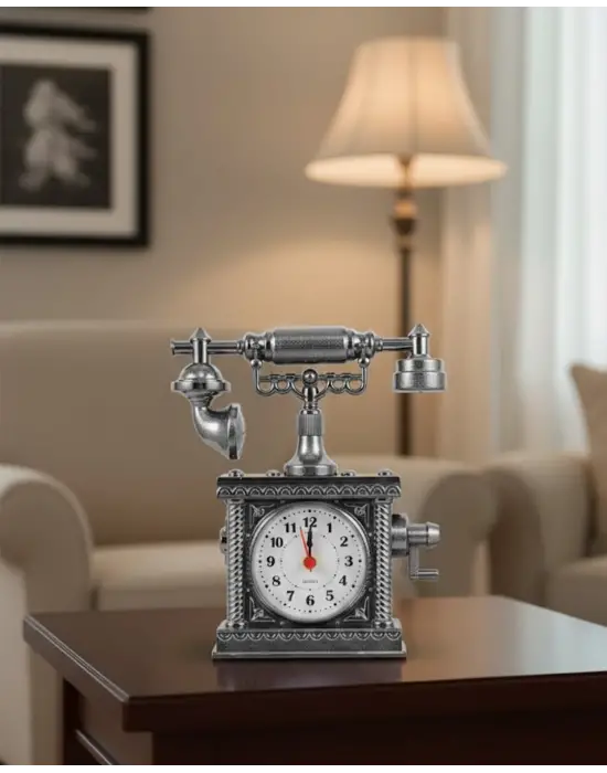 Nostaljik Telefon Tasarımlı Masa Saati Yüksek Sesli Alarm