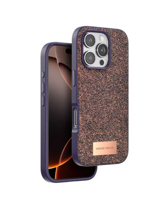 Onegif Apple İphone 16 Pro Max Bright Simli Kapak - Derin Mor