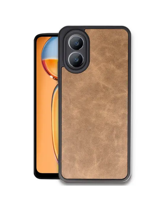 Oppo A38 Kılıf Aras Deri Kapak - Taba