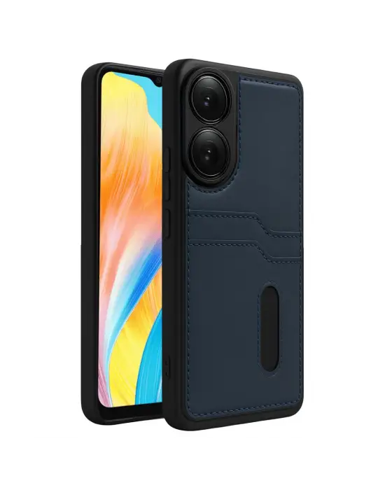 Oppo A38 Sara Kartvizitli Deri Kılıf - Lacivert