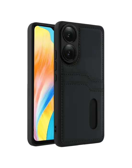 Oppo A38 Sara Kartvizitli Deri Kılıf - Siyah