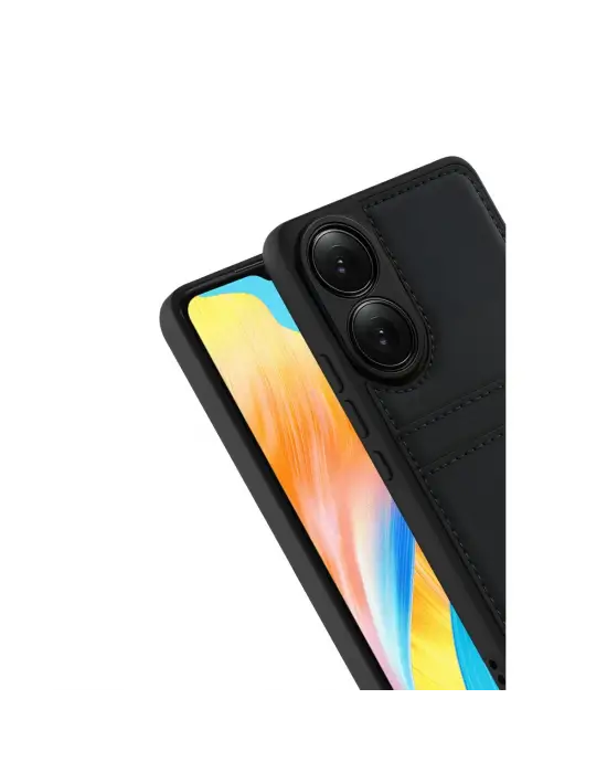 Oppo A38 Sara Kartvizitli Deri Kılıf - Siyah