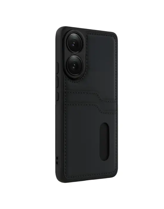 Oppo A38 Sara Kartvizitli Deri Kılıf - Siyah