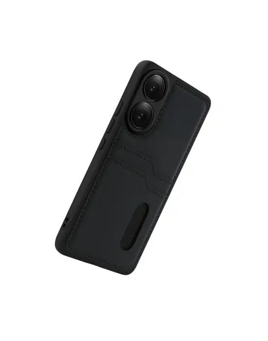 Oppo A38 Sara Kartvizitli Deri Kılıf - Siyah