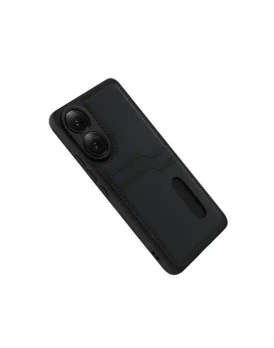 Oppo A38 Sara Kartvizitli Deri Kılıf - Siyah
