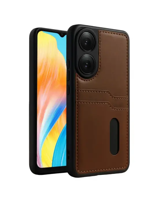 Oppo A38 Sara Kartvizitli Deri Kılıf - Taba