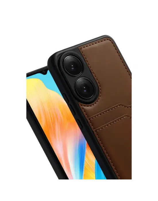 Oppo A38 Sara Kartvizitli Deri Kılıf - Taba