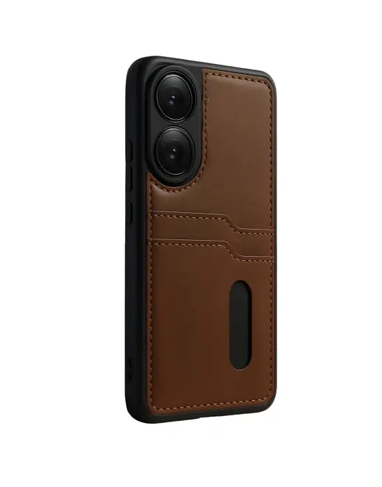 Oppo A38 Sara Kartvizitli Deri Kılıf - Taba