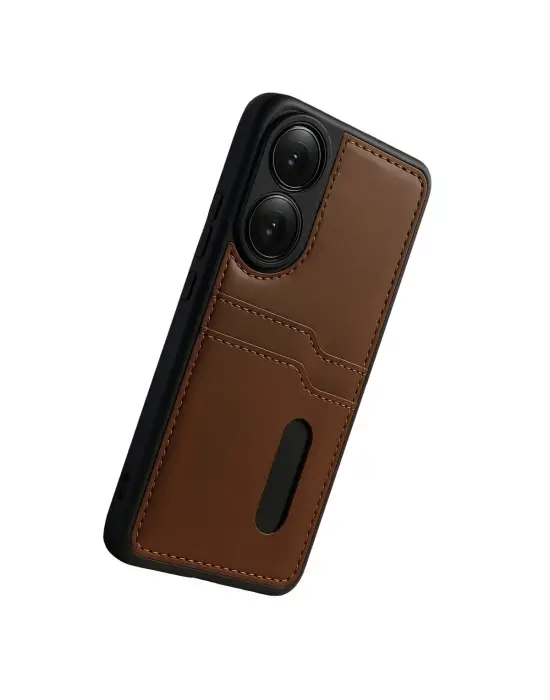 Oppo A38 Sara Kartvizitli Deri Kılıf - Taba