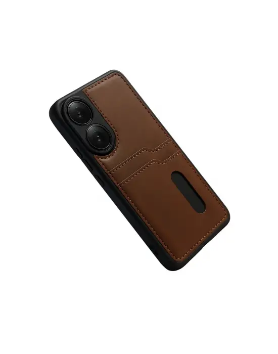 Oppo A38 Sara Kartvizitli Deri Kılıf - Taba