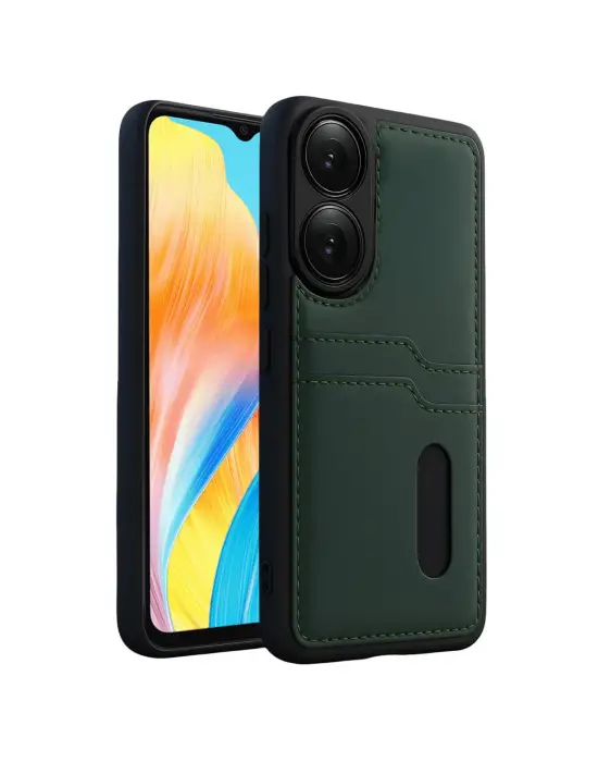 Oppo A38 Sara Kartvizitli Deri Kılıf - Yeşil