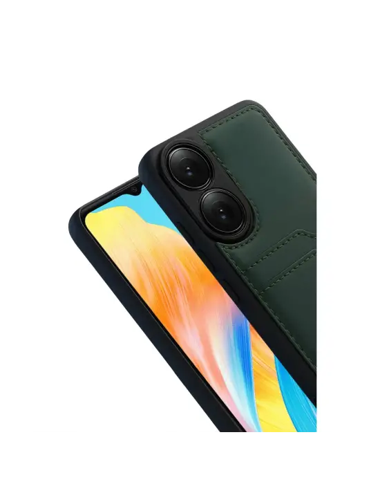 Oppo A38 Sara Kartvizitli Deri Kılıf - Yeşil