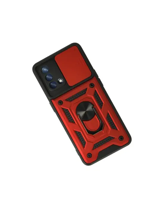 Oppo A74 4g Kılıf Pars Lens Yüzüklü Silikon - Kırmızı