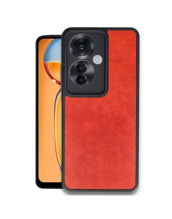 Oppo Reno 11f Kılıf Aras Deri Kapak - Kırmızı