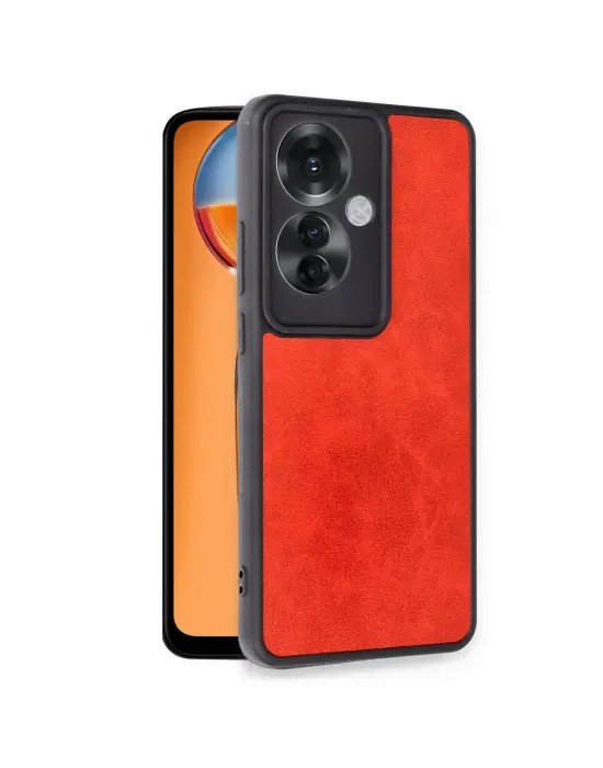 Oppo Reno 11f Kılıf Aras Deri Kapak - Kırmızı