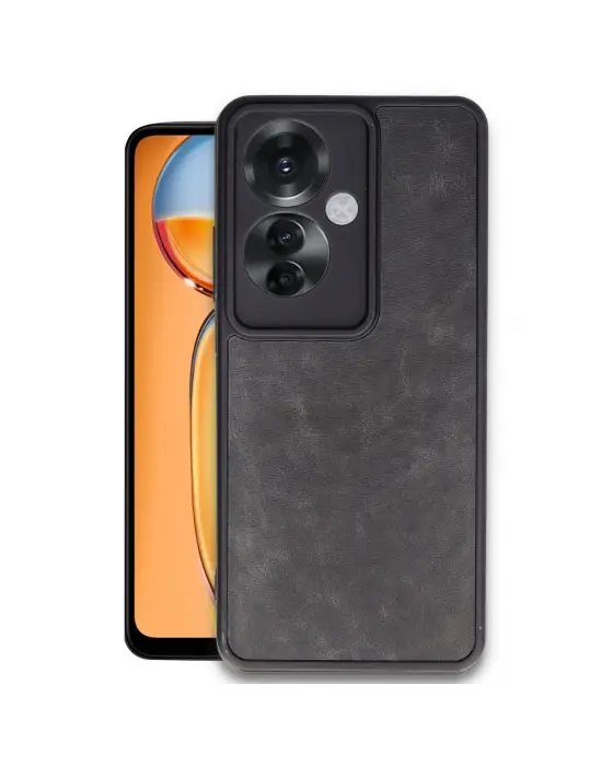 Oppo Reno 11f Kılıf Aras Deri Kapak - Siyah