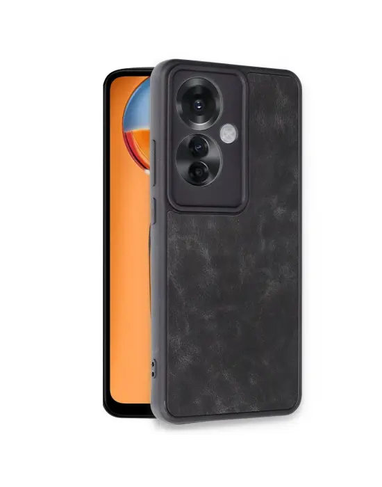 Oppo Reno 11f Kılıf Aras Deri Kapak - Siyah