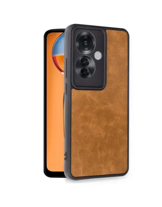 Oppo Reno 11f Kılıf Aras Deri Kapak - Taba