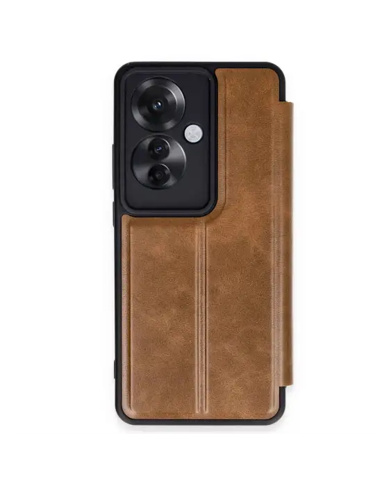Oppo Reno 11f Kılıf Flip Cover - Taba