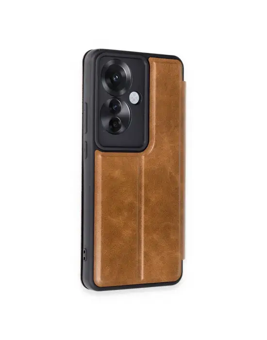 Oppo Reno 11f Kılıf Flip Cover - Taba