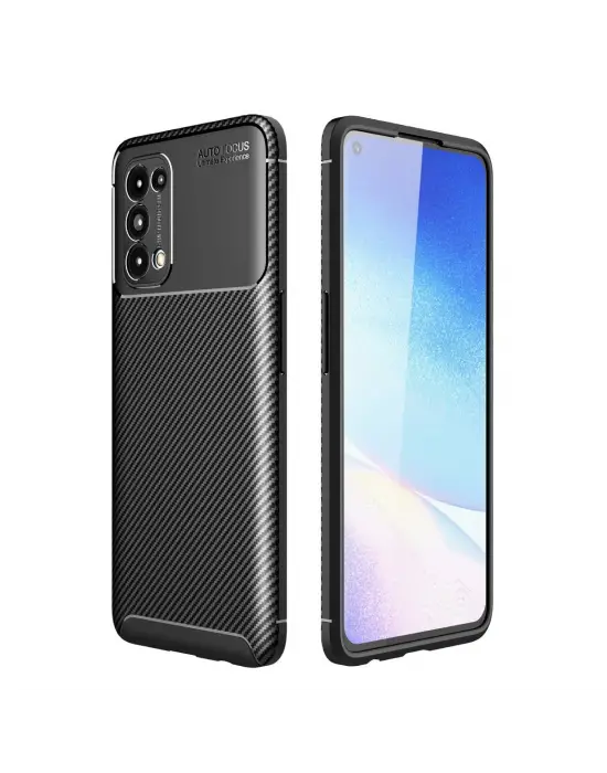 Oppo Reno 5 Kılıf Auto Focus Karbon Kapak - Siyah