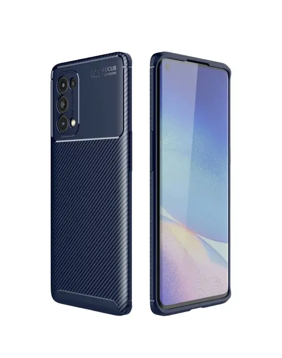 Oppo Reno 5 Pro Kılıf Auto Focus Karbon Kapak - Lacivert