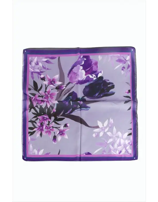 Orkide Desenli Zr Şifon Fular 50*50 cm
