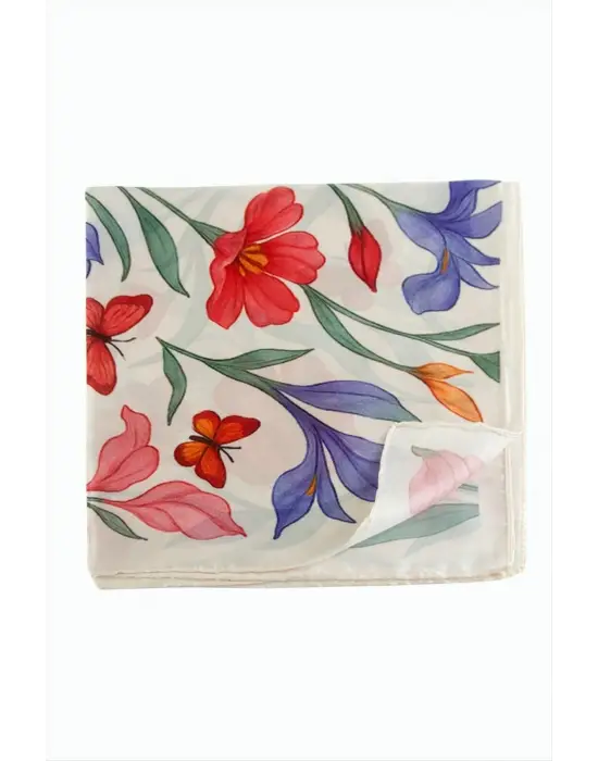 Orkide Desenli Zr Şifon Fular 50*50 cm