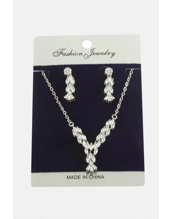 Oval Zirkon Taşlı Set Kolye