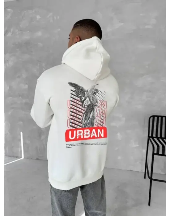 Oversize Üç İplik Kapüşonlu SweatShirt - Beyaz