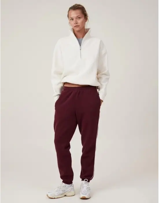 Oversize Yarım Farmuarlı Yakalı Basic SweatShirt - Beyaz