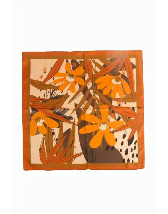 Papatya Desenli Zr Şifon Fular 50*50 cm