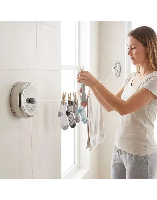 Paslanmaz Çelik Geri Çekilebilir Çamaşır İpi – Duvar Tipi Duvara Monte Banyo,balkon,bahçe Çamaşır Kurutma Askısı