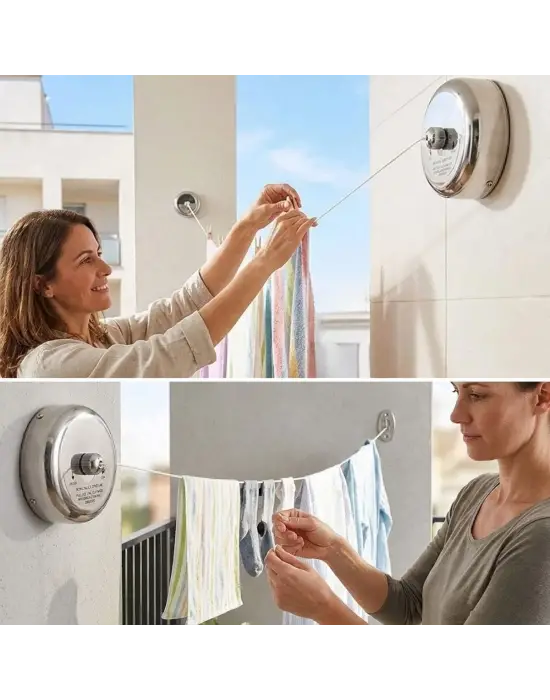 Paslanmaz Çelik Geri Çekilebilir Çamaşır İpi – Duvar Tipi Duvara Monte Banyo,Balkon,Bahçe Çamaşır Kurutma Askısı