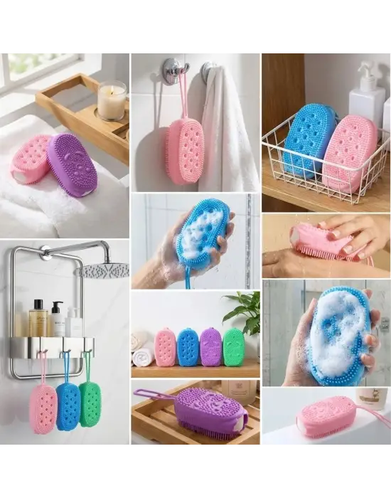 Peeling Etkili Süngerli Silikon Banyo Lifi – Asma Kancalı Duş Kesesi