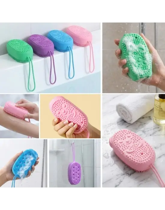 Peeling Etkili Süngerli Silikon Banyo Lifi – Asma Kancalı Duş Kesesi